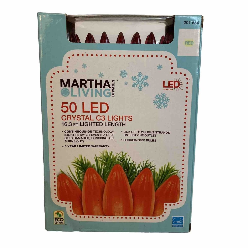 Martha Stewart Living 50 LED Crystal C3 Lights Red 16.3 Ft Lighted Length NEW